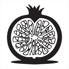 a fresh pomegranate fruit vector silhouette, vector black color silhouette, isolated white background.