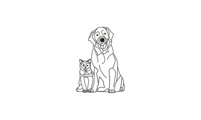 A beautiful cat and dog friendship on a white background.