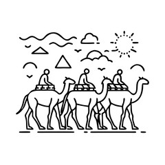 camel caravan icon, camel caravan line art - simple line art of camel caravan, perfect for camel caravan logos and icons