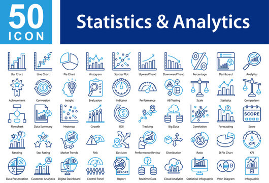 Statistics & Analytics  Icon Sheet and Collection with Outline Color