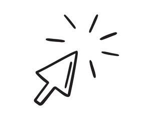 click arrow hand drawn doodle icon. Outline cursor click arrow line drawing clipart symbol