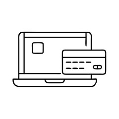 credit card next to laptop icon, credit card next to laptop line art - simple line art of credit card next to laptop, perfect for credit card next to laptop logos and icons