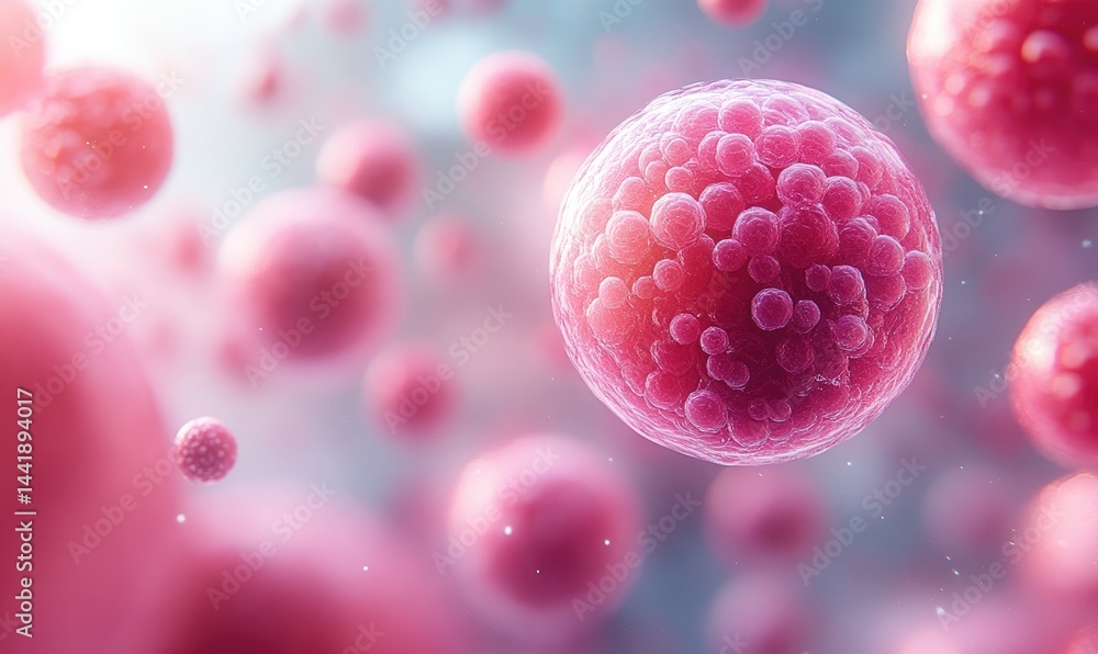 Poster pink cellular structures in a three-dimensional representation.