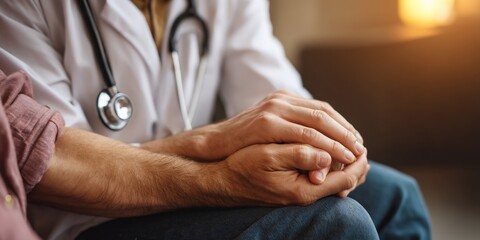 Doctor comforting patient's hands, medical care, compassion, support, empathy, healing