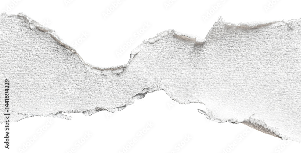 Poster torn horizontal paper edge with rough texture, isolated on transparent cutout background