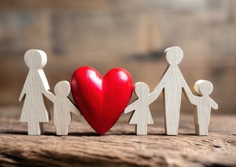 Life insurance and health assurance for family protection concept with father - children supporting red heart together