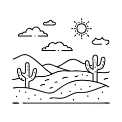 desert landscape icon, desert landscape line art - simple line art of desert landscape, perfect for desert landscape logos and icons