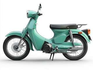 hyperrealistic image green moped on a white background