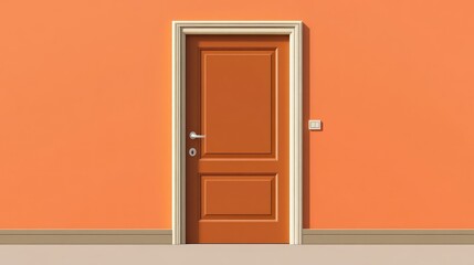Simple, solid door against a peach wall