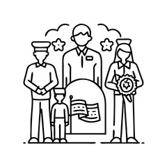 family honoring a veteran icon, family honoring a veteran line art - simple line art of family honoring a veteran, perfect for family honoring a veteran logos and icons
