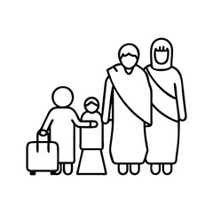 family preparing for hajj icon, family preparing for hajj line art - simple line art of family preparing for hajj, perfect for family preparing for hajj logos and icons