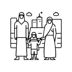 family preparing for hajj icon, family preparing for hajj line art - simple line art of family preparing for hajj, perfect for family preparing for hajj logos and icons
