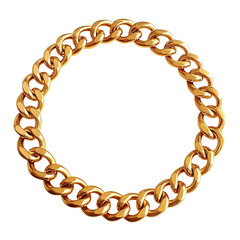 Shiny golden chain bracelet in circular shape, isolated on transparent cutout background