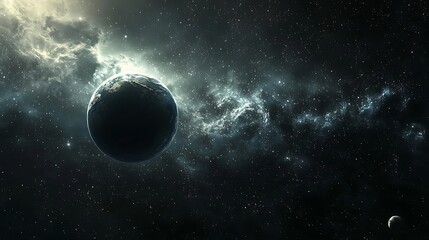 Vast Cosmic Scene with Earth in Space Surrounded by Starry Nebula and Distant Planets