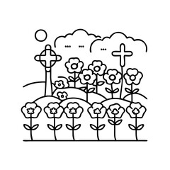 flanders field with poppies icon, flanders field with poppies line art - simple line art of flanders field with poppies, perfect for flanders field with poppies logos and icons