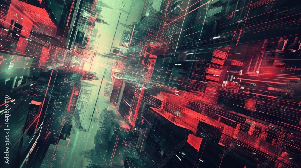 Poster abstract digital shape and particle technological cyber style design connecting become system shape 