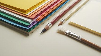 Fototapeta premium Papers with brush and pencils