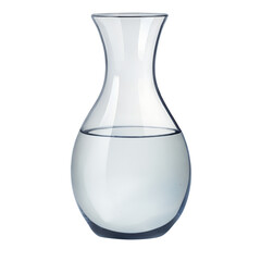 Illustration of A clear glass vase with a narrow neck and a bulbous body, filled with water, isolated on a transparent background