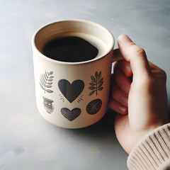 Coffee Mug with Heart and Botanical Illustration