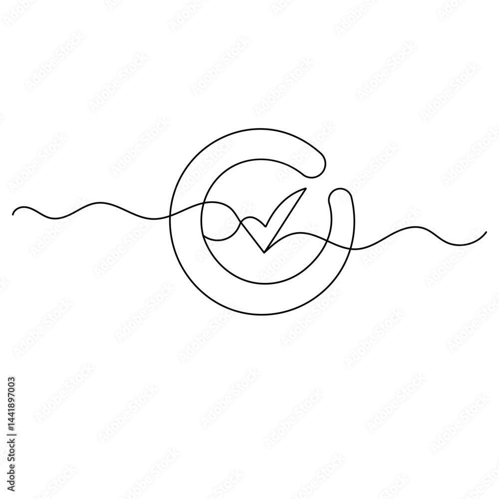 Aufkleber check mark icon continuous one line drawing of outline vector illustration
