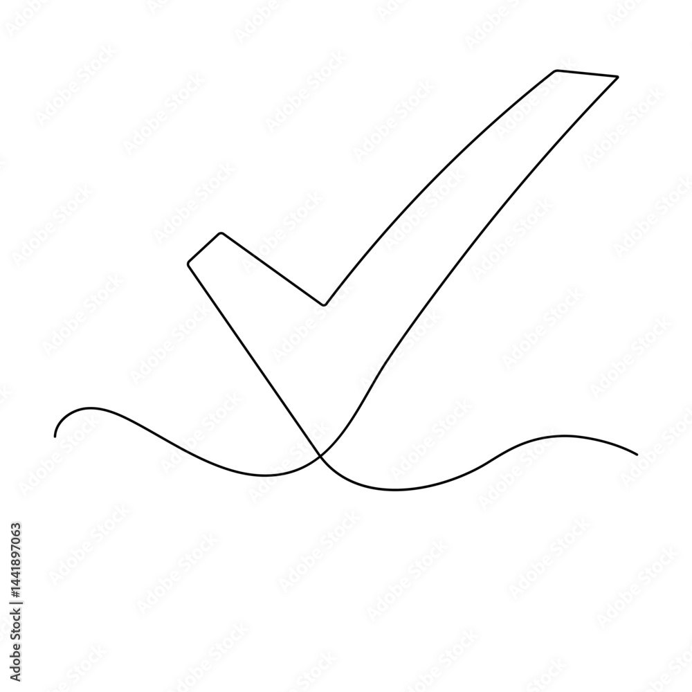 Fototapete check mark icon continuous one line drawing of outline vector illustration