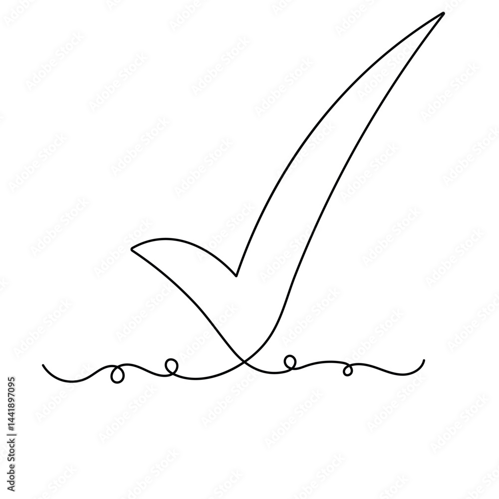 Fototapete check mark icon continuous one line drawing of outline vector illustration