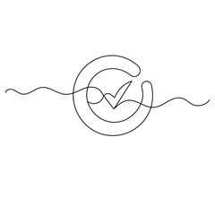Check mark icon   continuous one line drawing of outline vector illustration 
