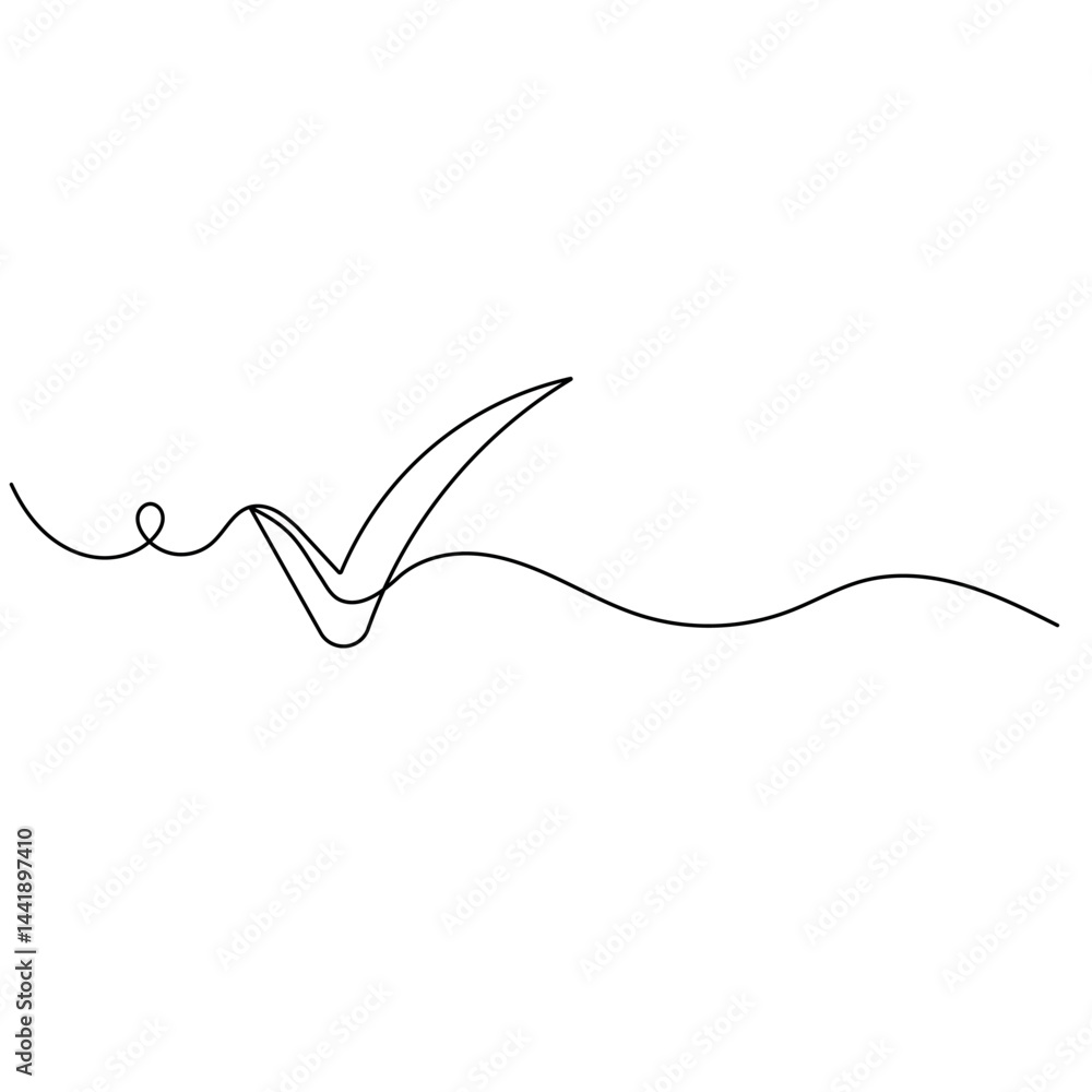 Poster check mark icon continuous one line drawing of outline vector illustration