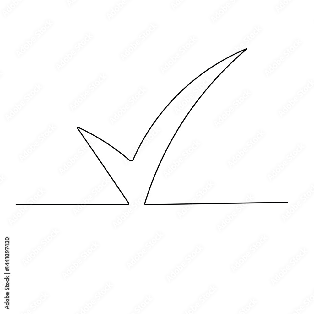Poster check mark icon continuous one line drawing of outline vector illustration