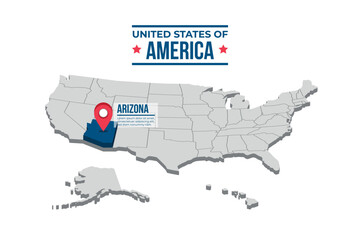 Arizona Highlighted On A 3D Map Of The United States Of America