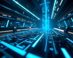 Digital HUD Interface in Blue with Network Lines