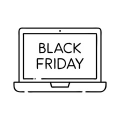 laptop with black friday text icon, laptop with black friday text line art - simple line art of laptop with black friday text, perfect for laptop with black friday text logos and icons