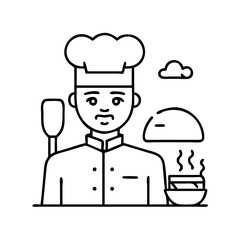 male chef or cooking icon, male chef or cooking line art - simple line art of male chef or cooking, perfect for male chef or cooking logos and icons