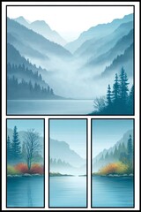 Misty Mountain Lake Landscape Cool Blue Tones and Tranquil Atmosphere