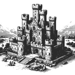 Beautifully crafted medieval castle ruin artwork with textured stonework, historical charm, and artistic versatility for educational or storytelling purposes.