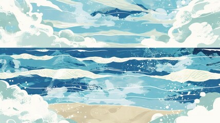 Modern beach-themed pattern for fabric design. stock photo --ar 16:9 --raw --v 6 Job ID: d13ba518-1cc9-4328-8b62-0f21b063426c