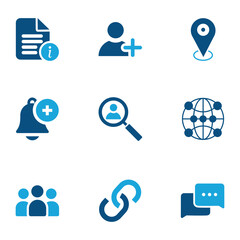  Blue and White Interface Icon Collection for Web and App Design - Communication, Information, Network Symbols Set