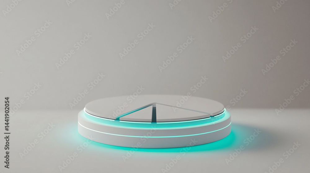 Poster Minimalist 3D render of a glowing white pie chart on a platform.