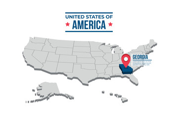 Georgia Highlighted On A 3D Map Of The United States Of America