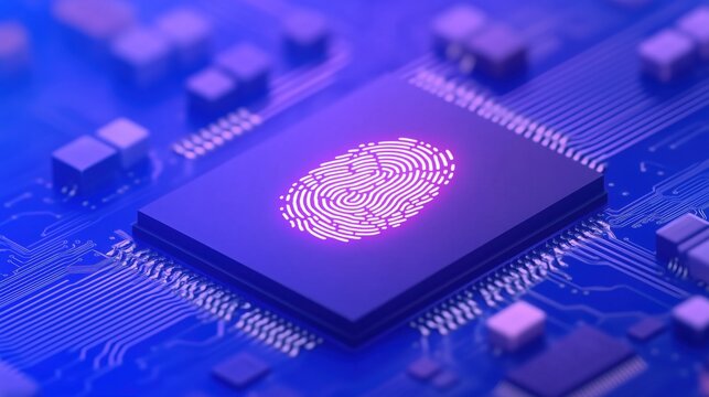 Fingerprint sensor technology on microchip circuit board showcasing security innovation for digital applications and devices
