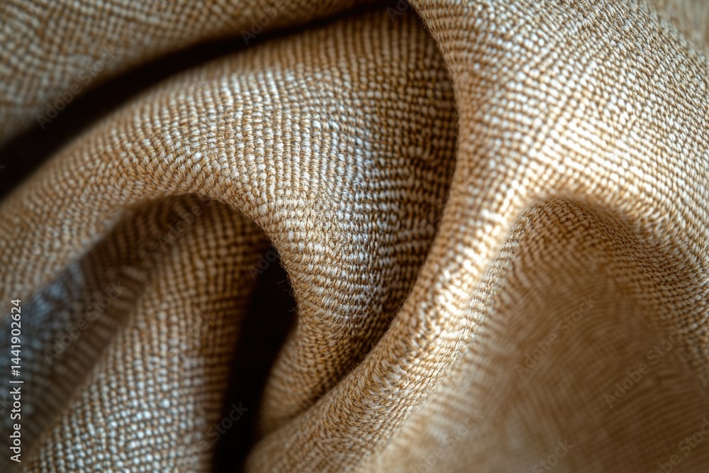 Aufkleber close-up of a textured beige fabric, showcasing its intricate weave and soft drape.
