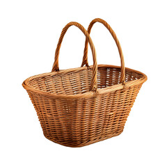 Obraz premium A light brown, woven wicker basket with two handles.