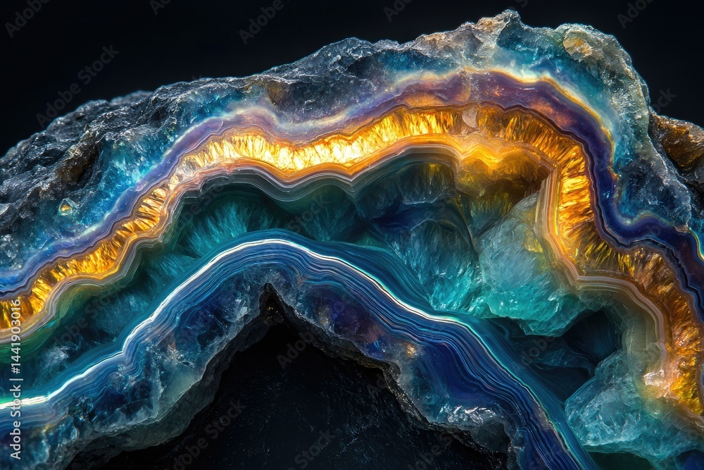 Leinwandbilder a mesmerizing close-up of a vibrant agate geode, showcasing its intricate banding and colorful layer