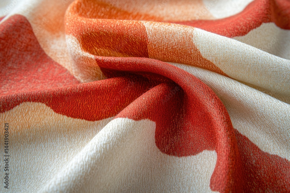 Poster cream and terracotta abstract pattern fabric, soft, draped folds showcasing texture and color.