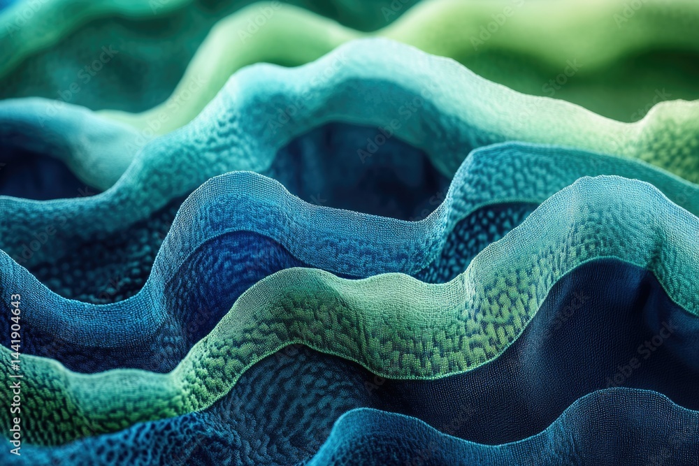 Leinwandbilder abstract image of teal, blue, and green fabric with wavy texture and subtle pattern.