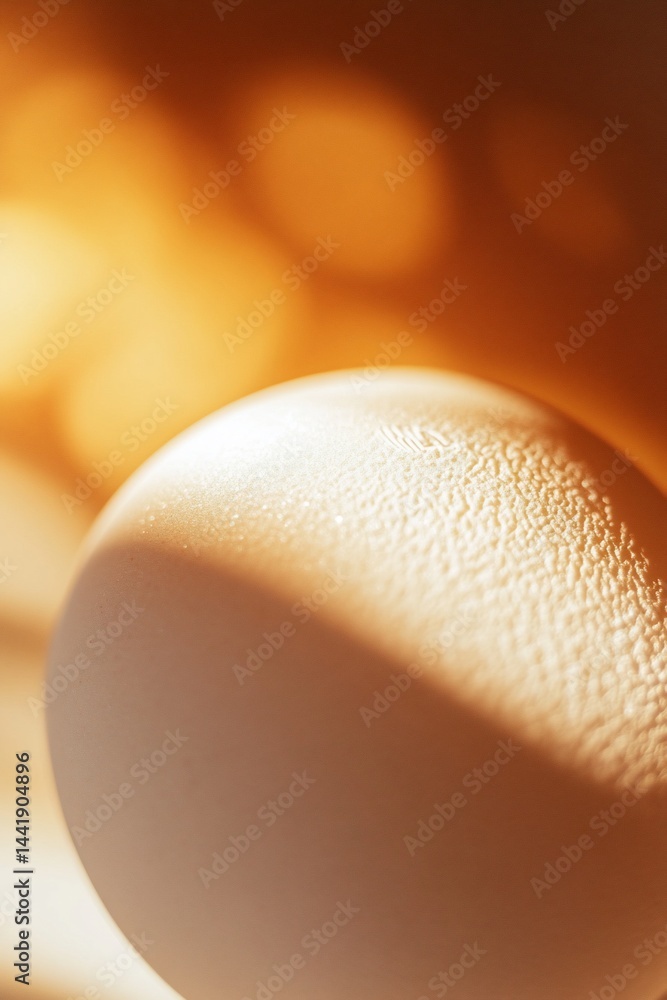 Aufkleber close-up of a single white egg illuminated by warm light, casting a shadow.