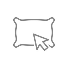 Pillow with arrow cursor line icon. Plump pillow for sleeping symbol. Vector illustration.
