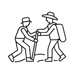 pilgrims helping each other icon, pilgrims helping each other line art - simple line art of pilgrims helping each other, perfect for pilgrims helping each other logos and icons