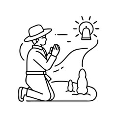 pilgrim s prayer icon, pilgrim s prayer line art - simple line art of pilgrim s prayer, perfect for pilgrim s prayer logos and icons