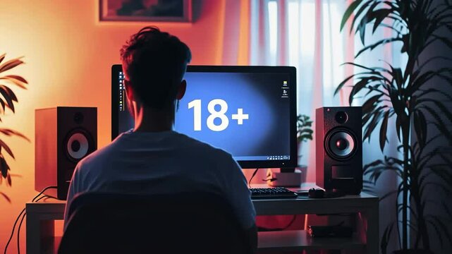 Person using computer with 18+ rating